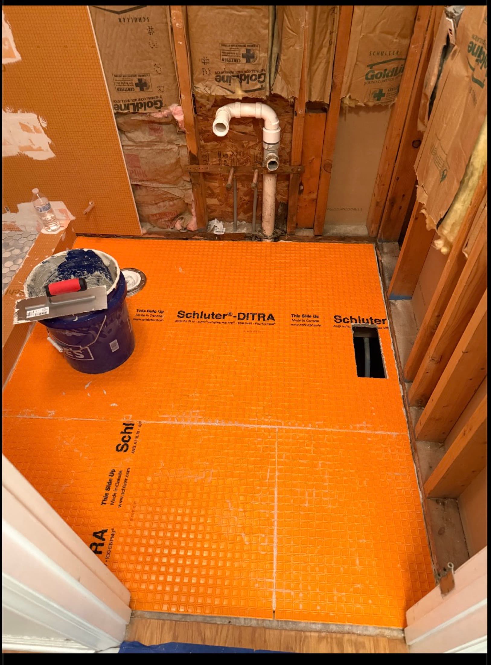 Uncoupling membrane and plumbing rough-in